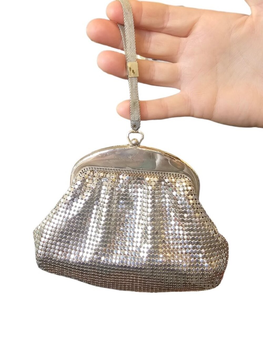 VTGβ 1940s Whiting And Davis Silver Mesh Coin Purse Evening Bag Clutch